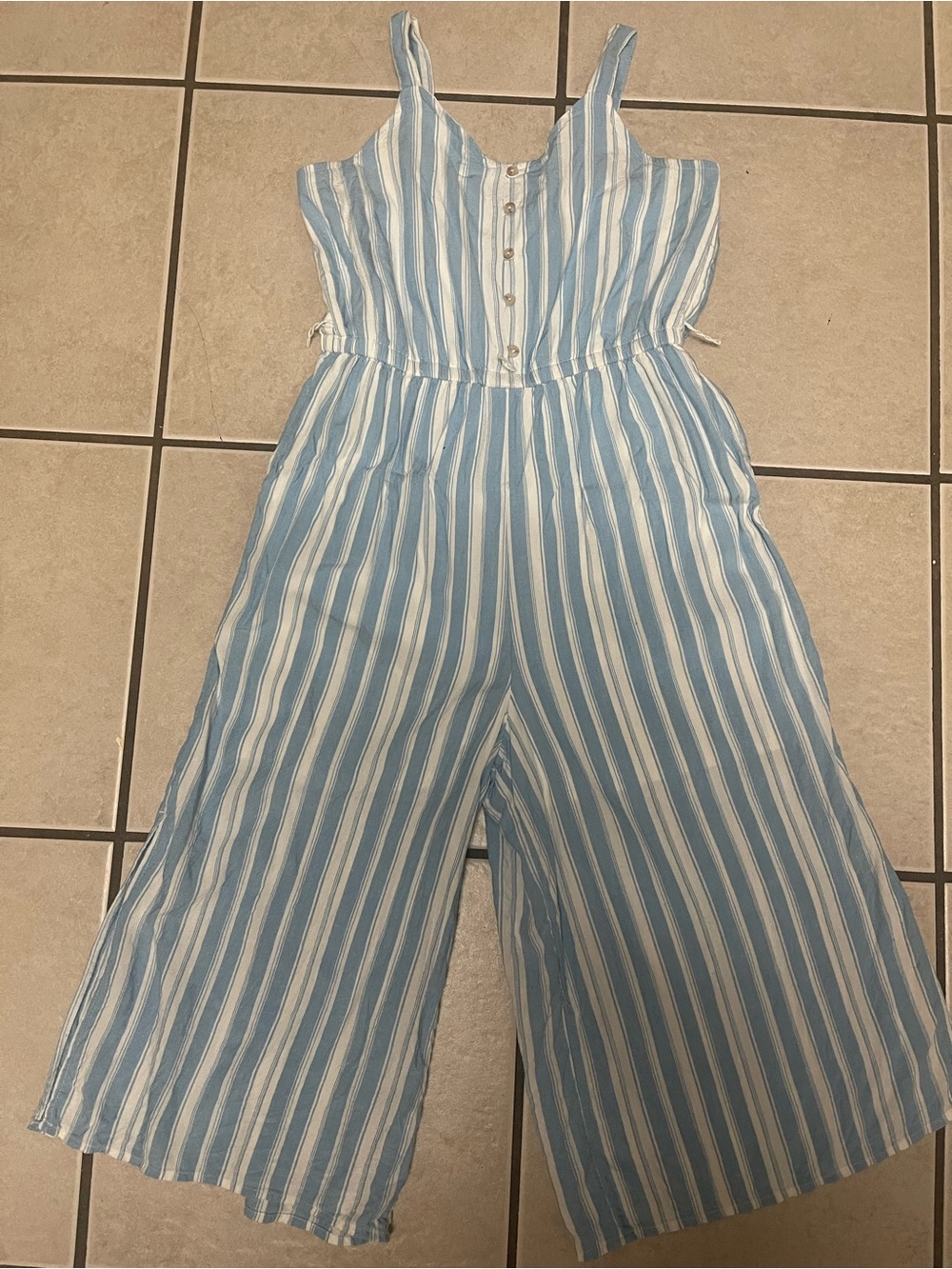 Justice Blue and White Striped Sleeveless Jumpsuit